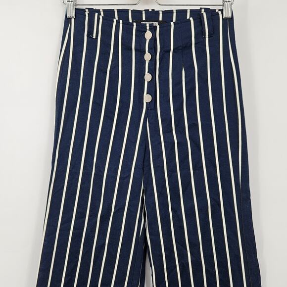 Reformation Bowie Capone High Waist Button Stripe Wide Leg Pants Blue Sz 4 - Picture 5 of 12